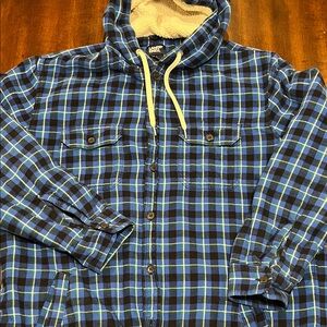 Lands' End Men's Blue and Black Plaid Shirt Jacket